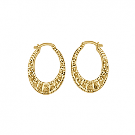 Pendientes Aro Oval Tallado Oro Amarillo