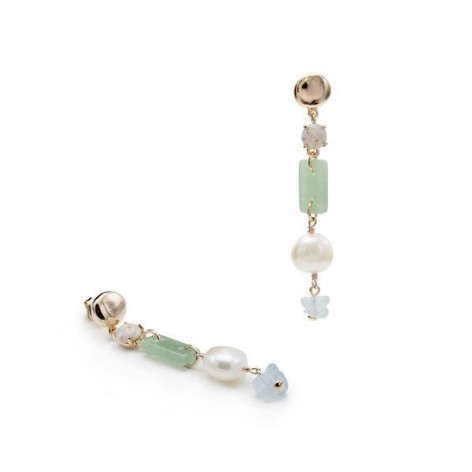 Pendientes Plata Largos Aventurina Calcedonia Perla Barroca 18436-A