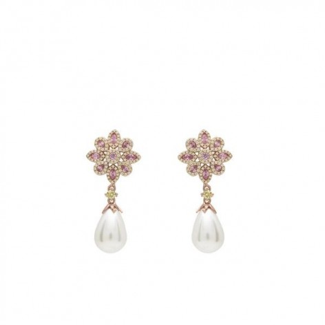 Pendientes Plata Rosé Cuarzo y Perla 17115-R-A