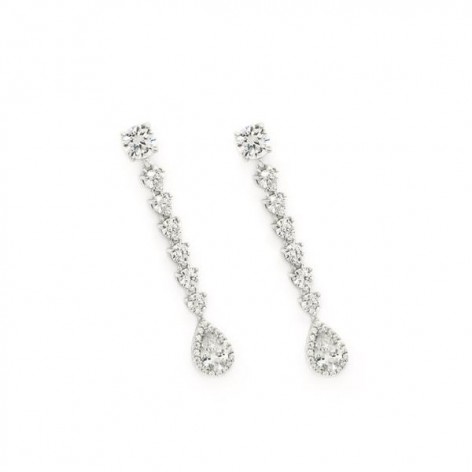 Pendientes Plata Largos Circonitas Talla Pera 16390-A