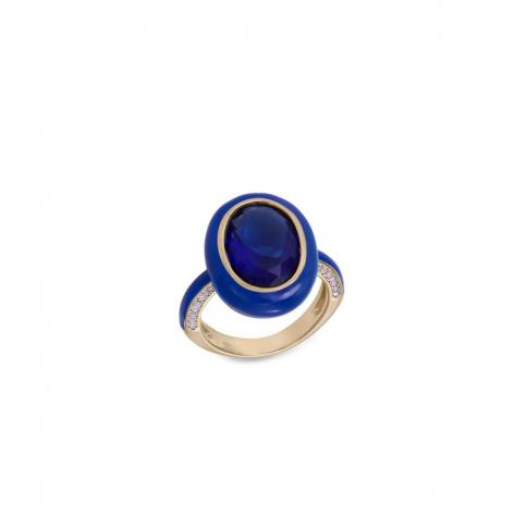 Anillo Plata Chapada Ojo Turco Esmalte Azul y Circonitas 18886-R