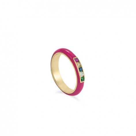 Anillo Plata Chapada Esmalte Fucsia Circonitas 18815-P-R